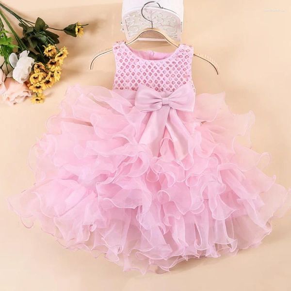 Vestidos de niña, vestido de boda de fiesta de tul en capas con cuentas sin mangas para niñas, ropa Formal para niños