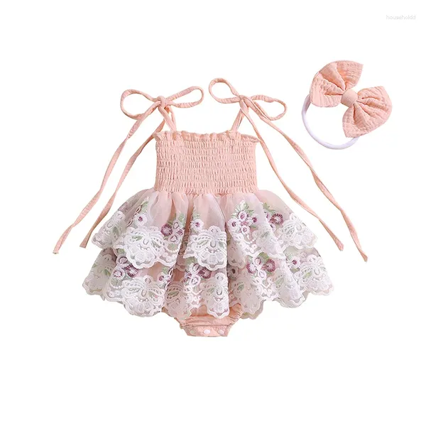 Robes pour bébés filles, sans manches, body à bretelles, motif Floral, volants décoratifs, barboteuse avec nœud
