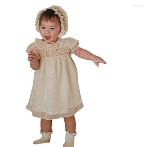 Robes d'été pour petites filles, Smock à paillettes, manches bouffantes, vêtements de princesse Vintage pour enfants en bas âge, CL933