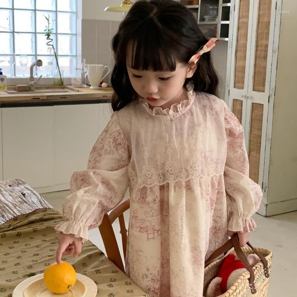 Robes de fille bébé filles robe de fleur de printemps pour enfants en bas âge à manches longues cravate colorant vêtements d'été floraux 1-6 ans coton dentelle boutique tenue