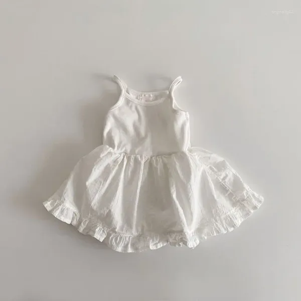 Fille robe bébé filles vêtements d'été blanc coton couloir habillage plage épissant la jupe de princesse née anniversaire sans manches tutu