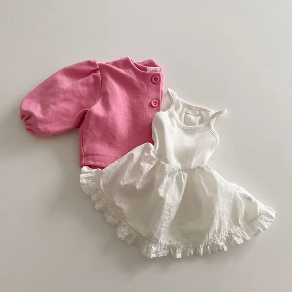 Robes d'été pour petites filles, vêtements en coton blanc, sans manches, fête d'anniversaire, princesse, Tutu mignon