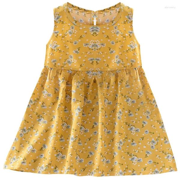 Vestidos de niña, vestido de verano para niñas, sin mangas, bonito estampado, algodón para niños, vestido de fiesta para niños, ropa de moda para niños pequeños