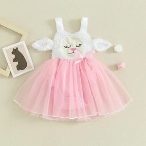 Robes d'été pour petites filles, barboteuse, sans manches, broderie de lapin, Tulle, Patchwork