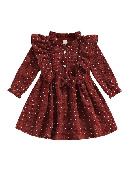 Vestidos de niñas Baby Girls Swiss Dot Butones Vestidos de manga larga - Adorable ropa casual de otoño para tu pequeña princesa