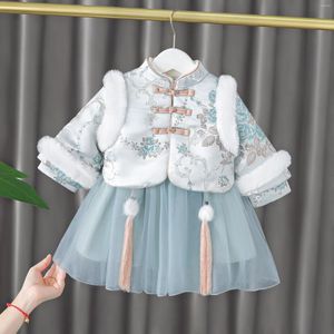 Vestidos de niña Bebé Niñas Tang Traje Ropa Invierno Cálido Terciopelo Espesado Top Princesa Vestido Chino Tradicional Año Infantil Conjunto de Ropa