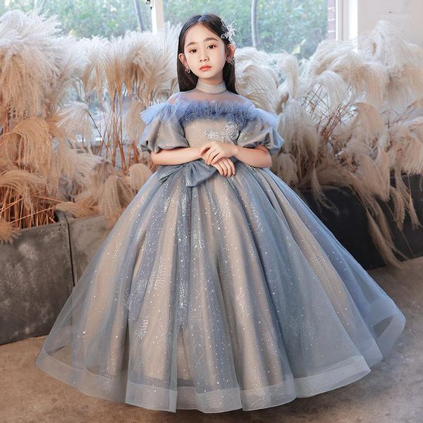 Vestidos de niña, vestido de cóctel muy elegante para niñas pequeñas, tutú de noche Formal pequeño, vestido largo de fiesta de princesa para niños, vestido de baile hinchado