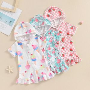 Robes de fille bébé filles pastèque imprimé à capuche zip-up de maillot de bain serviette serviette de bain bain de bain peignoir de baignade