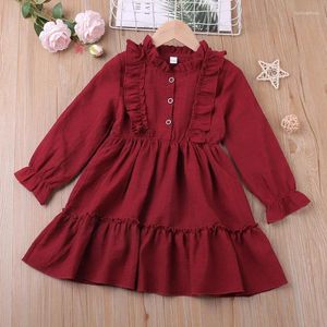 Robes de fille Baby Girls Année Vêtements 2024 Printemps Fancy Vintage Red Long Manche à manches et à manches Robe Princesse pour les enfants Casual 2 4y