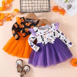 Meisjesjurken Baby Halloween Afdrukken Peuter Unisex-baby Herfst en lente Jumpsuit Kerst Kinderjurk voor meisjes