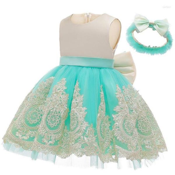 Vestidos de niña, vestido de encaje para bebé con diademas, niños, princesa, fiesta, boda, cumpleaños, niño, Navidad, Vestidos, ropa