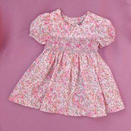 Vestidos de niña, vestido Floral Vintage fruncido para niñas pequeñas, vestido de verano para niños, Boutique española, bata hecha a mano para niños pequeños