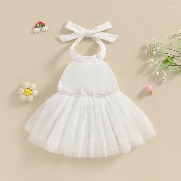 Vestidos de niña Vestido de malla para bebés elegante Catinada Catta Halter Color sin espalda Color sólido Princesa Tulle para 0-24m