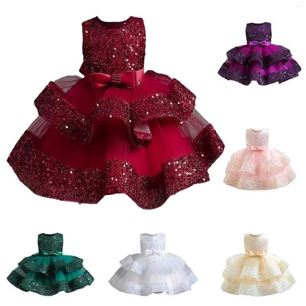 Robes de fille bébé robe de concours paillettes enfant en bas âge fleur mariage fête d'anniversaire robe infantile Tulle longue lumière filles