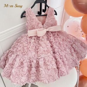 Fille Robes Bébé Princesse 3D Fleur Tutu Robe Infant Toddler Enfant Arc Robe Sans Manches Fête D'anniversaire De Mariage Vêtements 1-12Y