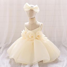 Jurken voor meisjes Babyprinsesjurk Bruiloft 1e verjaardagsfeestkostuum Strikgalajurk Elegante witte bloemdoop voor babymeisjes