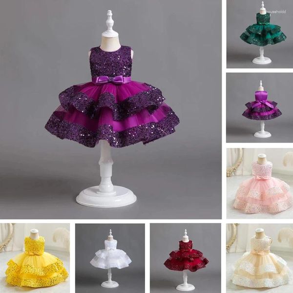 Robes de princesse pour filles, tenue élégante, frocs de mariage, d'anniversaire, Costume pour enfants, avec nœud, robe de bal, de bal, de fête