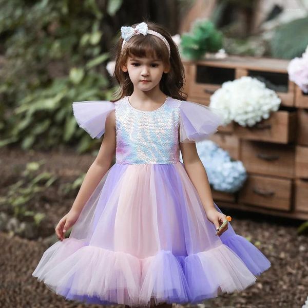 Robes de fille bébé princesse manches Tutu robe infantile enfant en bas âge KidsSequin Tulle robe fête concours de mariage anniversaire robe de bal 2-10Y