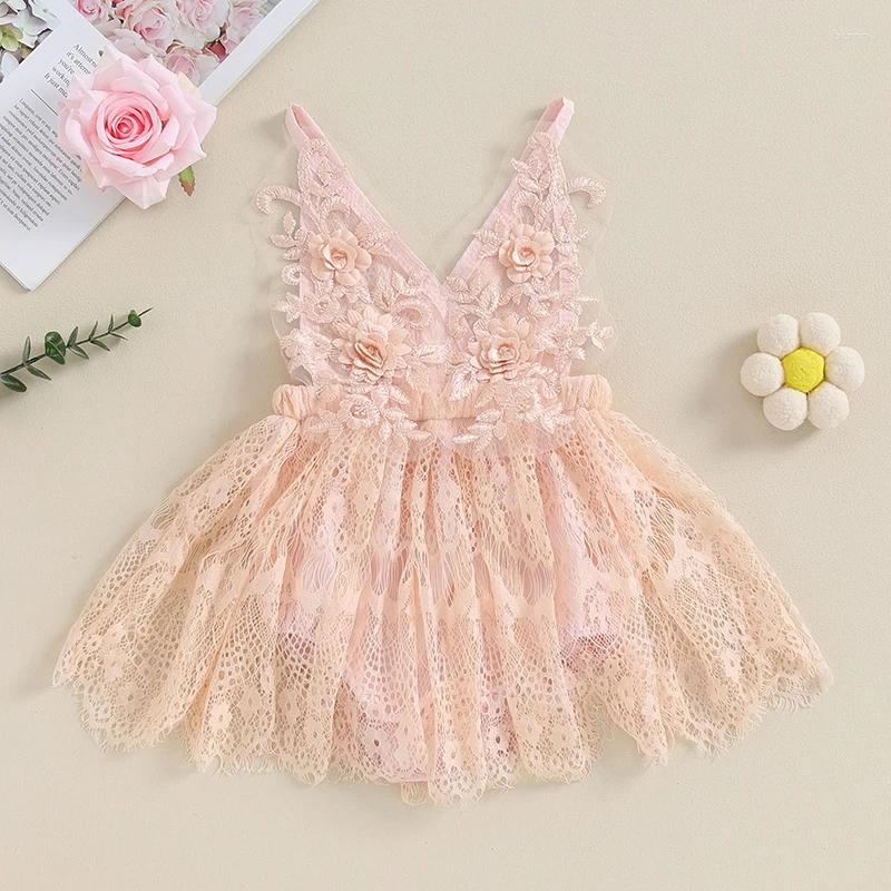 Girl Dresses Baby Romper Lace Dress Sleeveless V Neck Floral Embroidery Bodysuit Born Clothes