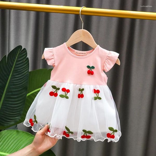 Robes de fille bébé robe à manches courtes en été petite broderie de cerise