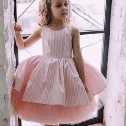 Fille robe bébé bébé en mailles rayées couture princesse robe pour enfants robe de bal de fête d'anniversaire