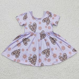 Fille Robes Bébé Valentine's Twirl Dress Violet Manches Courtes Léopard Coeur Fleur Enfant Enfants Infantile En Gros Toddler Floral Vêtements