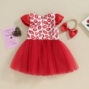 Robes fille bébé saint valentin tenues coeur imprimé à volants Tulle Tutu robe enfant en bas âge princesse fête d'anniversaire