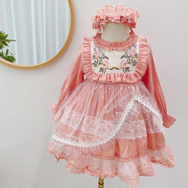 Fille robes bébé Vintage espagnol brodé princesse robe enfants décontracté rose dentelle couture robe de bal