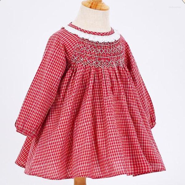 Vestidos de niña bebé Vintage español Inglaterra hecho a mano Plaid Smocking princesa vestido niños Puff manga fiesta de nacimiento