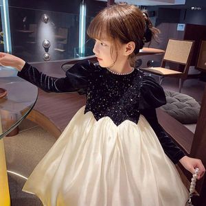 Vestidos de niña Bebé Invierno Brillante Elegancia Arco Plus Terciopelo Princesa Vestido de fiesta Vestido Cumpleaños Niños Fiesta de vacaciones Niños Falda elegante