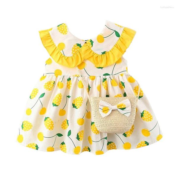 Vestidos de niña Babzapleume verano princesa coreana ropa infantil lindo estampado fresa sin mangas vestido de bebé nacido bolsa BC2052