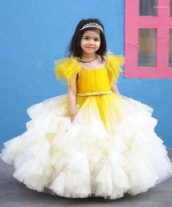 Robes de fille robe de bal personnalisé couches de fleurs Tulle taille perlée princesse robes d'anniversaire robe de première Communion