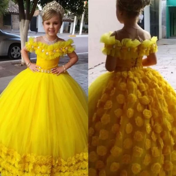 Robes de fille robe de bal jaune tulle floral fleur robe pure cou à lacets dos filles reconstitution historique fête de noël anniversaire