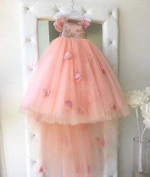 Robes de fille plage robe de fleur de mariage Blush rose Ballet à volants beauté Pageant bébé enfants fête d'anniversaire première robe de Communion