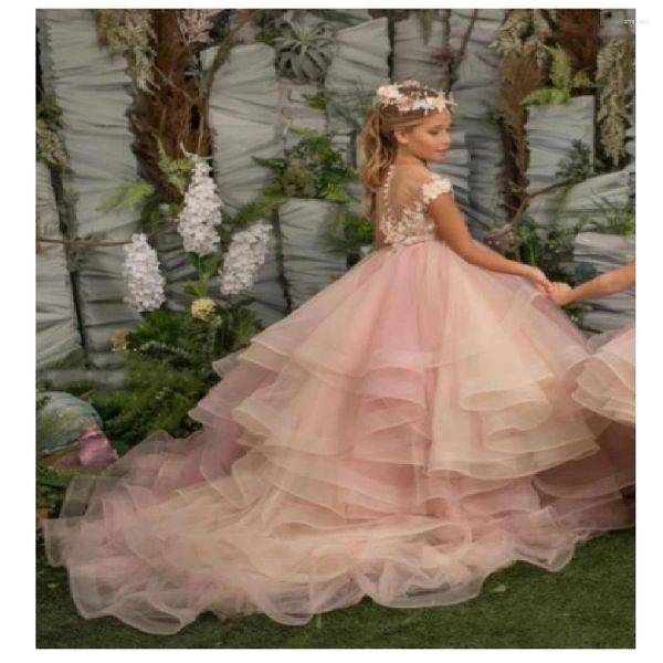 Robes de fille belle robe de fleur dentelle florale appliques enfants robes de fête de mariage enfants vêtements princesse première communion anniversaire