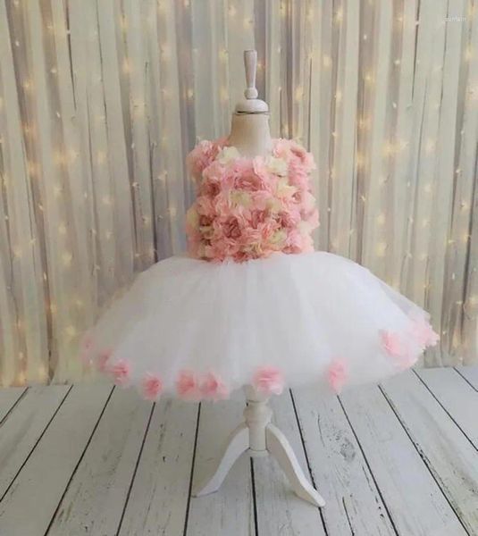 Robes de fille Belle robe de fête d'anniversaire bébé gonflé avec fleurs 3D Little Princess Tutu Robe pour tout-petit Girls Chrismas