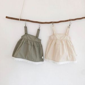 Meisjesjurken Beige/Army Green Born Baby Girls Jurk Zomer Katoenen kanten Suspender kinderen voor kledingkostuums baby