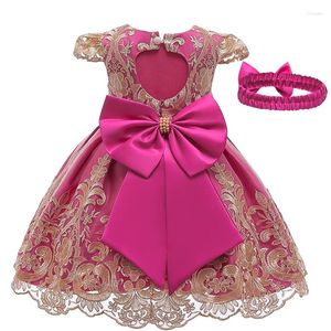 Robes de fille robe à gros nœud pour filles infantile enfant en bas âge fleur Rose bandeau rouge cadeau bébé Costume de princesse
