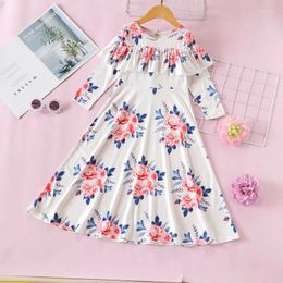 Robes de fille Big Girls Clothes Kids For Cotton Flower Imprimé robe à manches longues Automne 1-6 ans