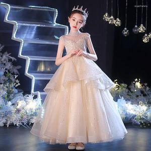 Fille Robes Grandes Filles Très Élégant Performance Robe Enfants Sparkle Sequin Tutu Parti Robe De Bal Enfants Champagne Soirée Formelle