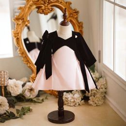 Robes de fille anniversaire automne et hiver robe de princesse noire assortie rose pour enfants