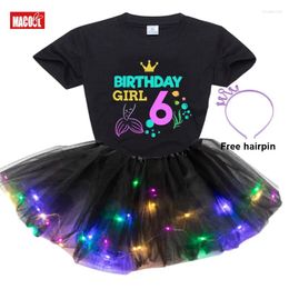 Ensemble Tutu de robes pour filles, tenue d'anniversaire, chemise, Costumes pour enfants, robe légère personnalisée, fête de noël à paillettes pour tout-petits