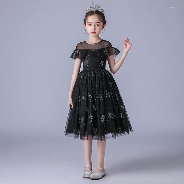 Vestidos de niña, encaje negro, vestido de verano para niñas, cuentas, elegante flor, princesa, desfile Formal de boda, vestido de fiesta de graduación para niños