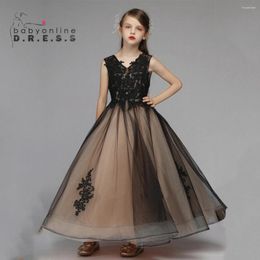 Meisjesjurken Black Lace TuLle formele junior bloemenjurk voor kinderen speciale gelegenheid bruidsmeisje feest bruiloft optocht verjaardagscadeau