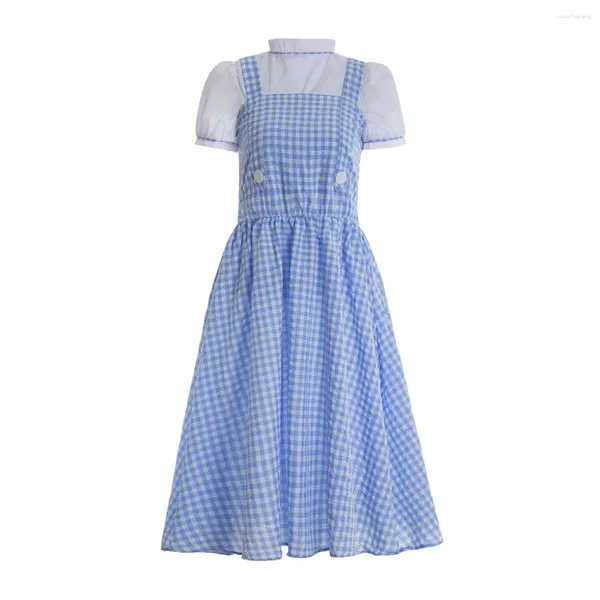 Robes de fille Costume de robe en vichy bleu et blanc dorothy bébé fée sorcier