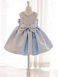 Robes de fille fleur bleue robe de mariée enfants à la mode princesse fille anniversaire Poncho hôte Piano Performance