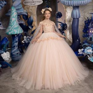 Robes de fille Blush rose fleur Appliques paillettes enfants robes d'anniversaire avec Long châle luxe enfants première Communion