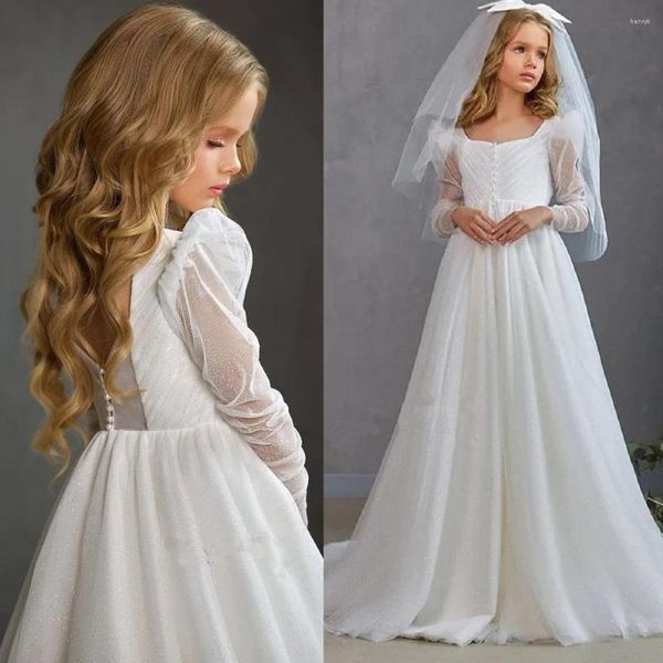 Fille robes Boho ivoire fleur filles robe pour mariage brillant Tulle à manches longues bohème fête Pageant robes anniversaire