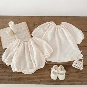 Vestidos para niña, mameluco de algodón para bebé recién nacido, vestido para niño pequeño, mono con rejilla 3D, mono blanco, ropa de una pieza para hermana de 3 a 24M