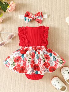 Robes de fille Born Baby Clothes Infant Romper Dress Ruffle Sleeve Outfits Summer Trendy Jumpsuit Jupe Bandeau 2Pcs Set (C -